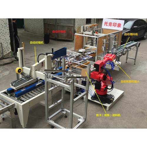 麗水自動開箱+機(jī)器人裝箱+自動封箱